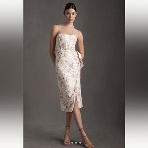 V. Chapman Strapless Dress in Cream and Pink Floral